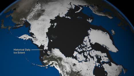 地球的動畫地圖顯示了 2017 年北極地區的海冰形成