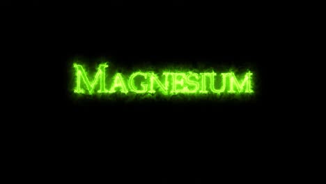 magnesio, elemento químico, escrito con bucle de fuego.