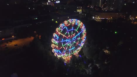 night view of a ferris wheel in a city park