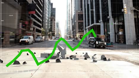 animation of data processing over cityscape and euro symbol