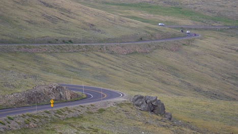 Car-driving-at-high-altitude-mountain-road-in-Colorado