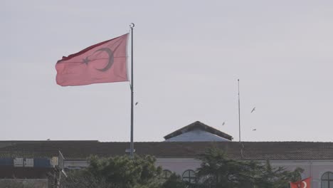 turkish flag waving over buildings