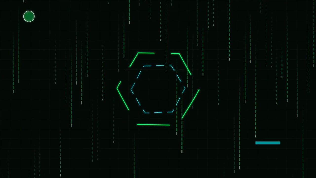 Abstract Digital Hexagon HUD Interface with Falling Data Lines