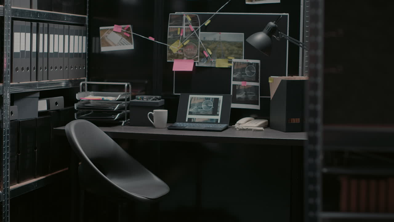 Detective in Office Investigating a Case