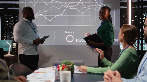 african american manager presenting monthly financial situation