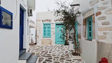 picturesque street of parikia village in paros