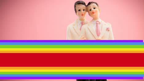 animation of rainbow flag over gay couple figure