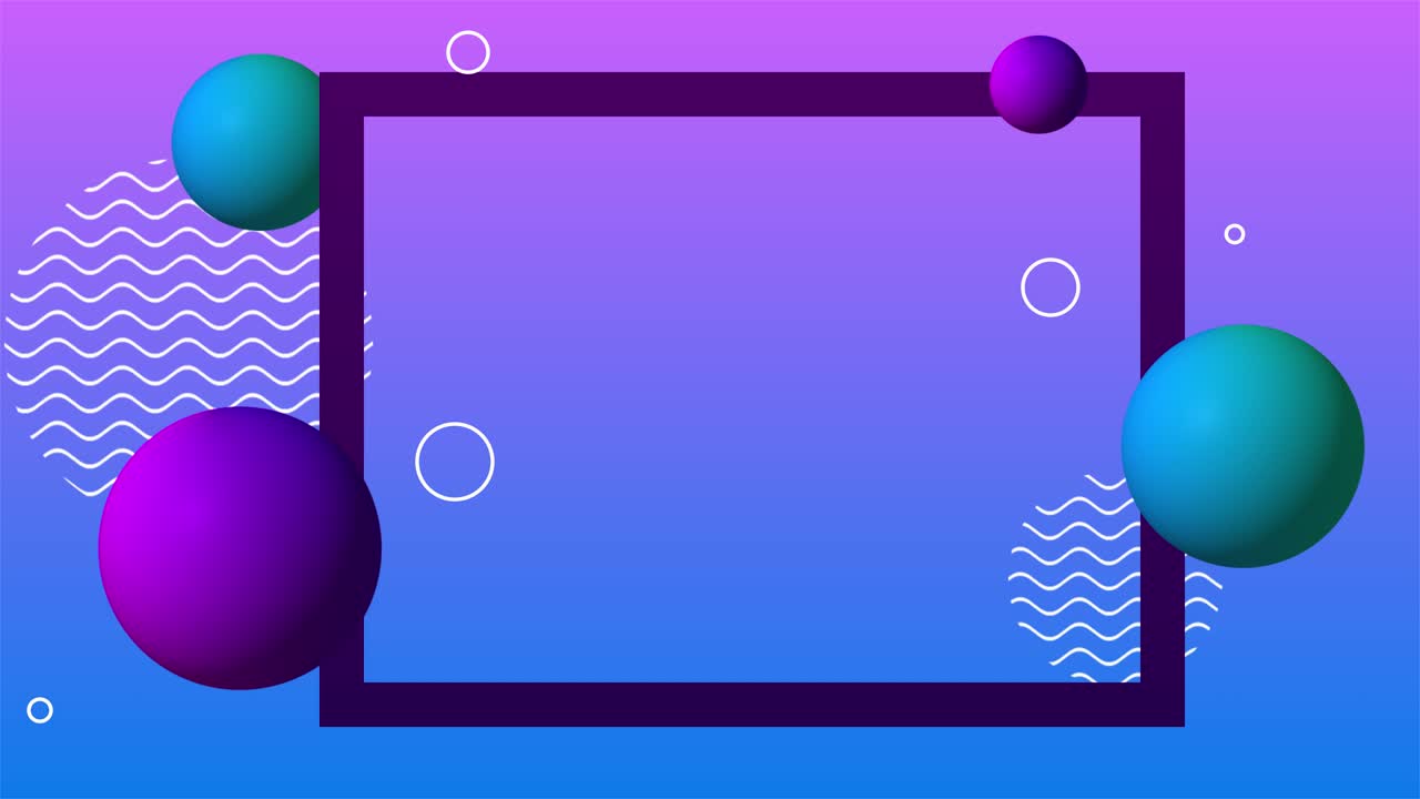 abstract moving loop background. Modern design spheres, frame and waving lines, template for banner, poster, add, presentation. animated box shapes 4K. vivid and fluid gradient color with balls