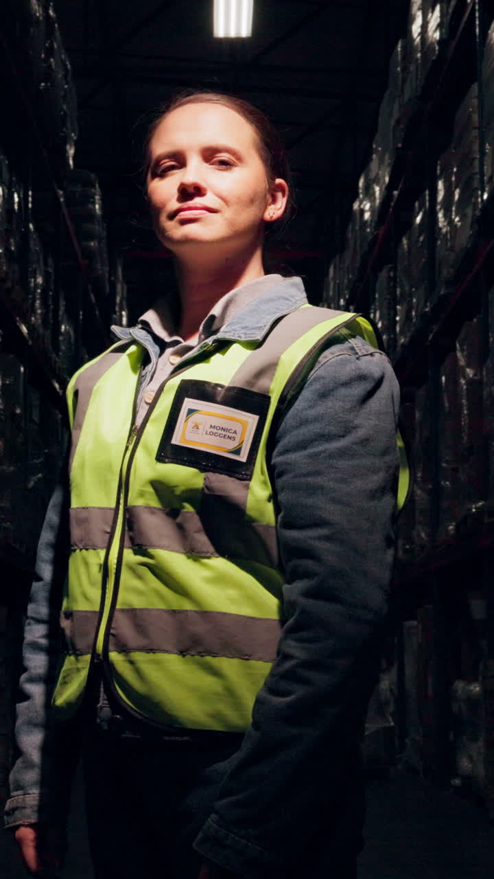 Woman in Safety Vest in Warehouse