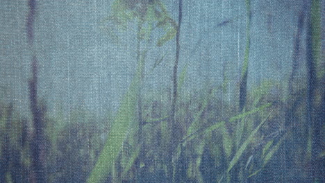 animación de denim sobre flores y hierba en movimiento