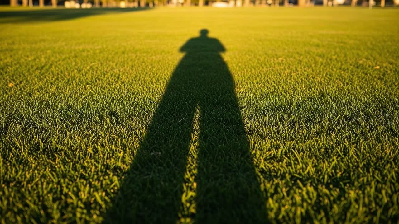 A Unique Perspective on Nature: The Play of Light and Shadow Casting Long Silhouettes on a Lush Green Lawn, Capturing Beauty in Simplicity