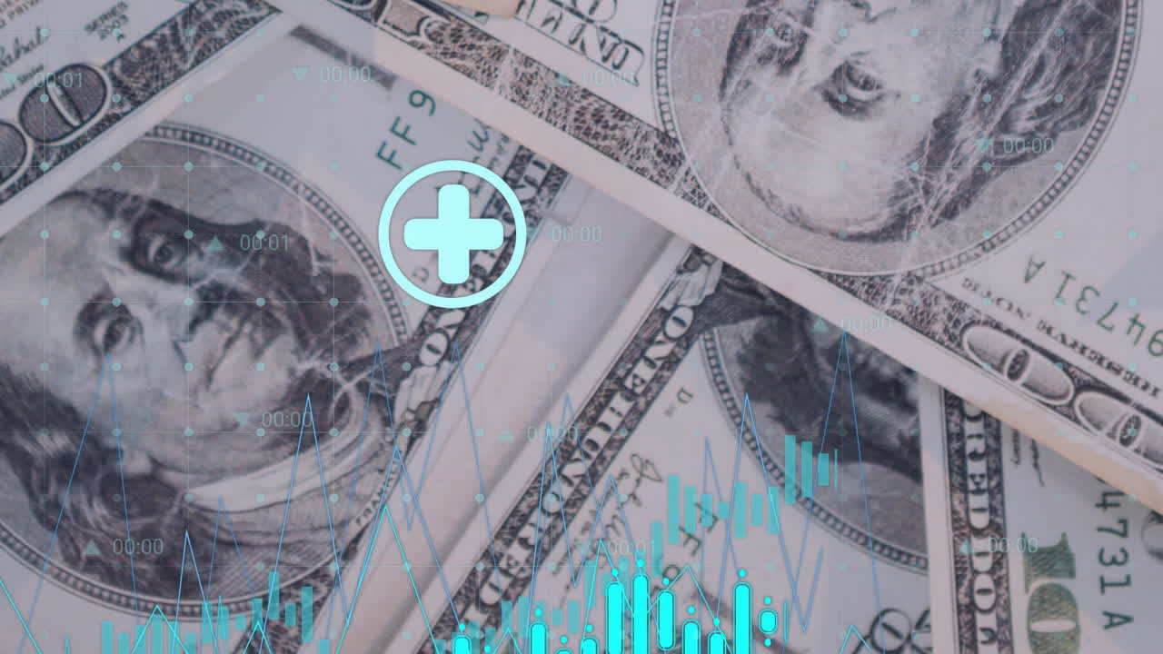 미국 달러 지폐에 대한 금융 데이터 처리 애니메이션