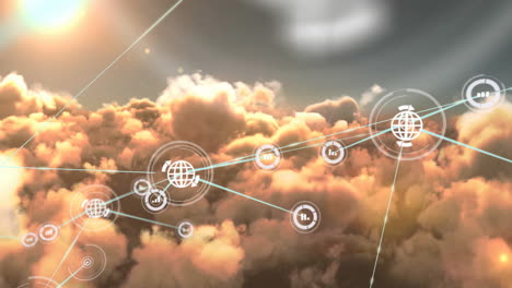 animación de la red de conexiones con iconos de globo sobre nubes