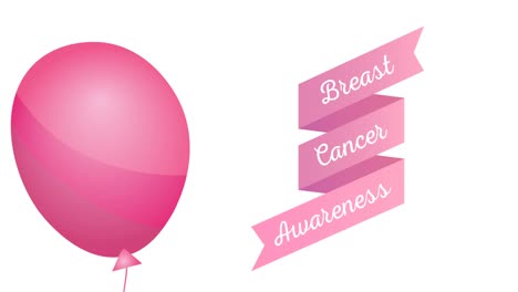 animation of flying pink balloon over breast cancer text