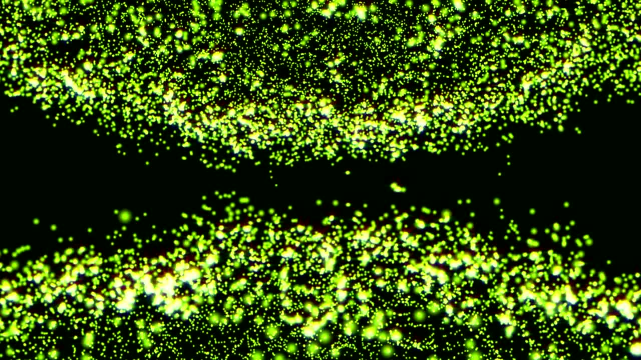 검은색 바탕에 움직이고 박이는 입자를 가진 추상적인 디지털 배경.