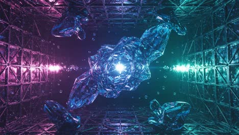a stunning visualization of geometric crystal structures illuminated by vibrant neon lights in a futuristic digital space
