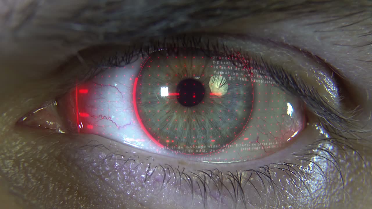 ojo de primer plano con holograma rojo