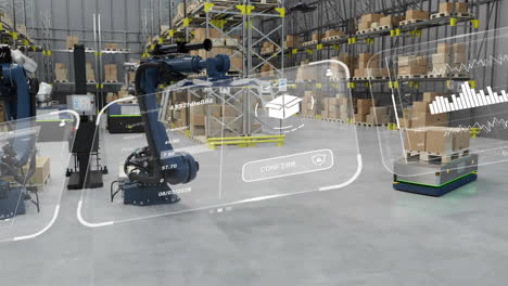 animation of diagrams and data processing over machines working in warehouse