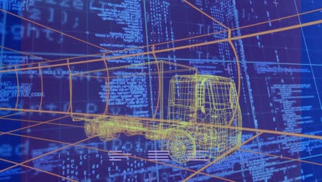 animación de un camión con interfaz gráfica de usuario que se mueve en función de los datos de programación y el patrón de cuadrícula