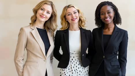 three women in business attire standing next to each other