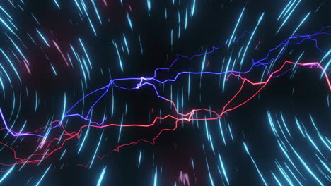 animation of lightnings over light trails on black background