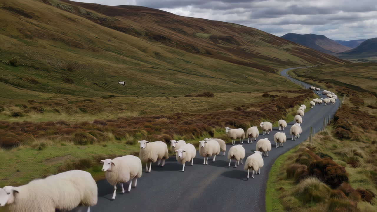 ovejas cruzando un camino de montaña
