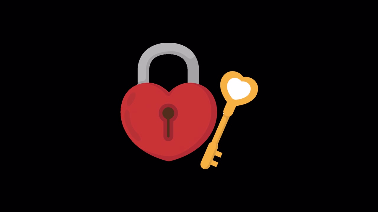 Lucchetto a cuore rosso e chiave dorata animati