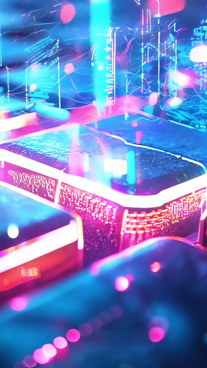 A close up of a blue and purple image of a bunch of cubes. The cubes are all different sizes and are scattered throughout the image. The image has a futuristic and abstract feel to it, with the blue