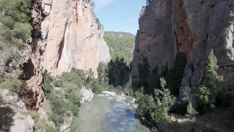 majestic rocks of river mijares canyon revealing forest valley, aragon, spain, aerial