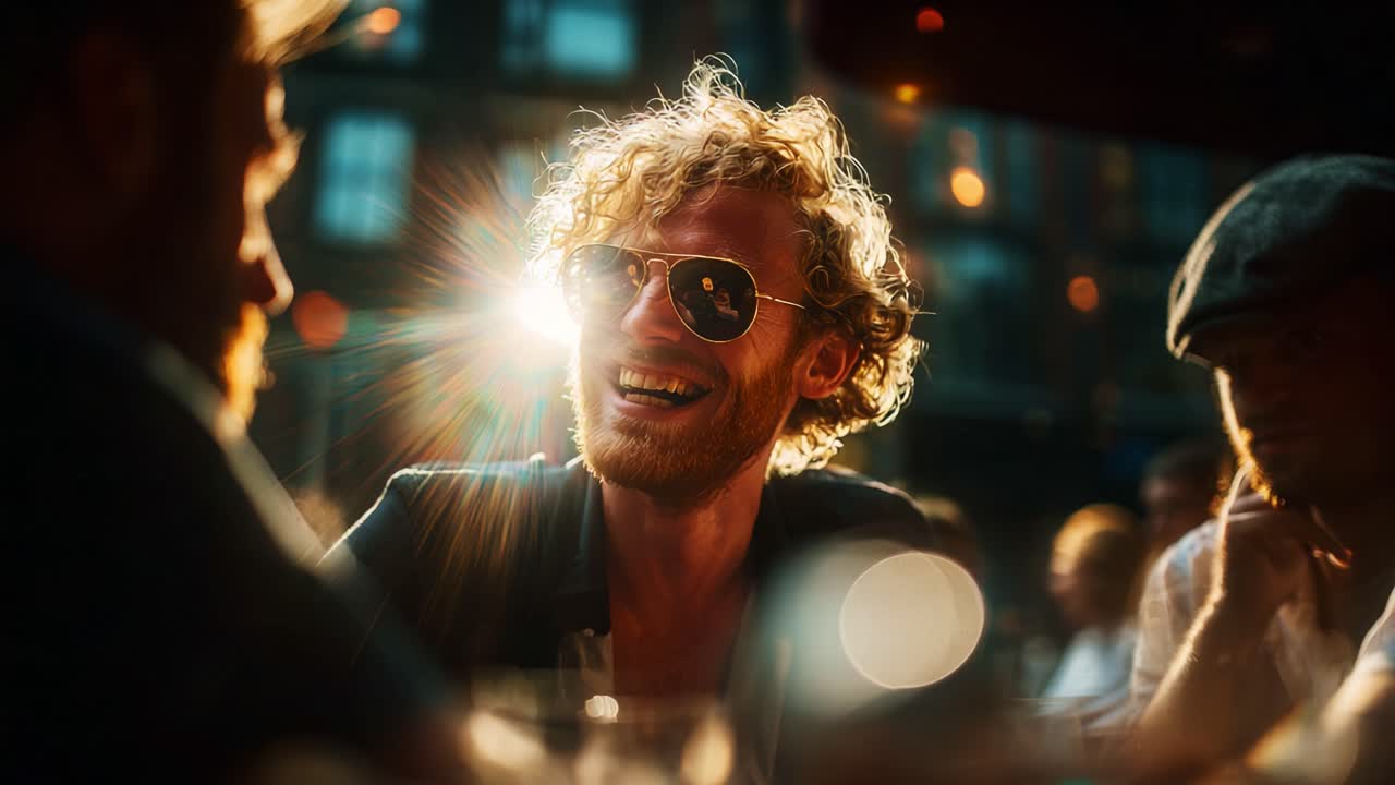 A Joyful Moment Among Friends: Capturing Laughter and Warmth in a Vibrant Outdoor Setting, with Glowing Lights and Smiling Faces During a Lively Gathering