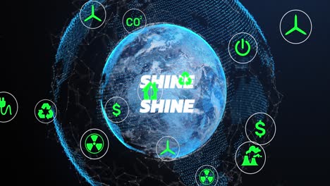 animation of falling icons over globe dark background