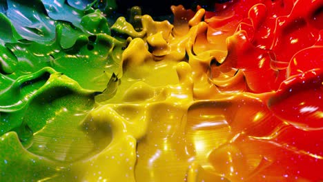 smooth abstract animation of liquid gradient rainbow color in 4k. bright glossy paint surface as abstract looped festive background. glitters on viscous liquid with 3d splashes on surface like drops.