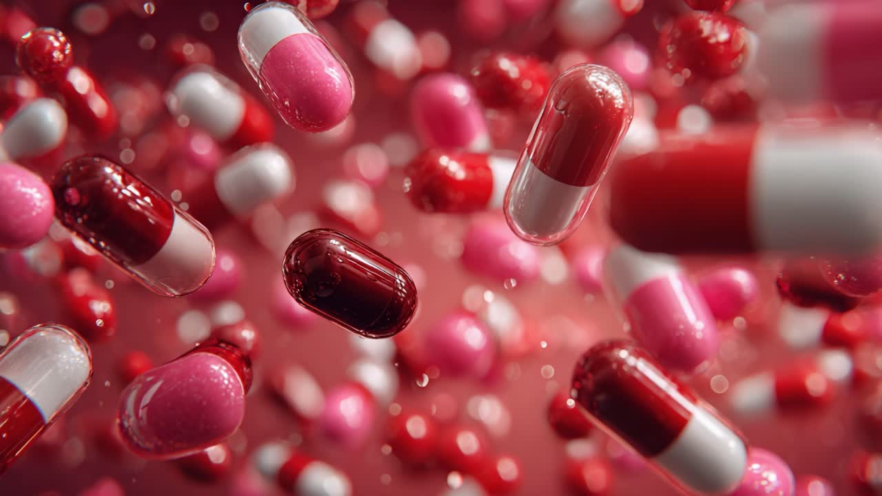 A Dynamic Array of Colorful Capsules and Pills Floating in a Vivid Background, Illustrating the Fascination and Complexity of Medicine and Pharmacy