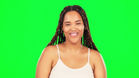 Beauty,-laughing-and-face-of-woman-in-green-screen