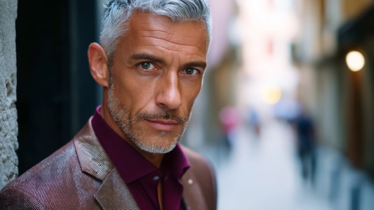 Uomo elegante in un vicolo urbano: catturare eleganza e sicurezza attraverso pose drammatiche e texture ricche in un ambiente cittadino chic