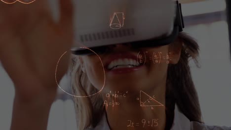 animación de fórmulas matemáticas sobre una escolar usando auriculares vr