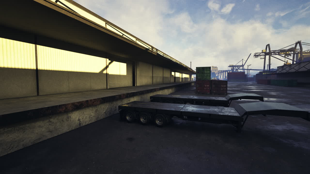 Loading dock during overcast weather at a shipping yard in the afternoon
