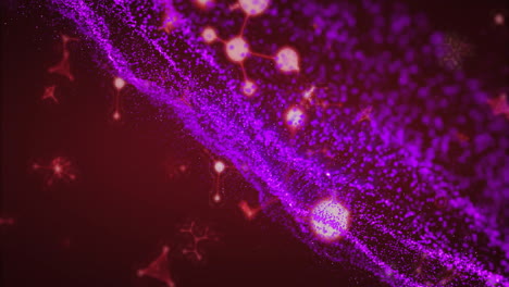glowing purple particles forming animation of molecular structure on dark background