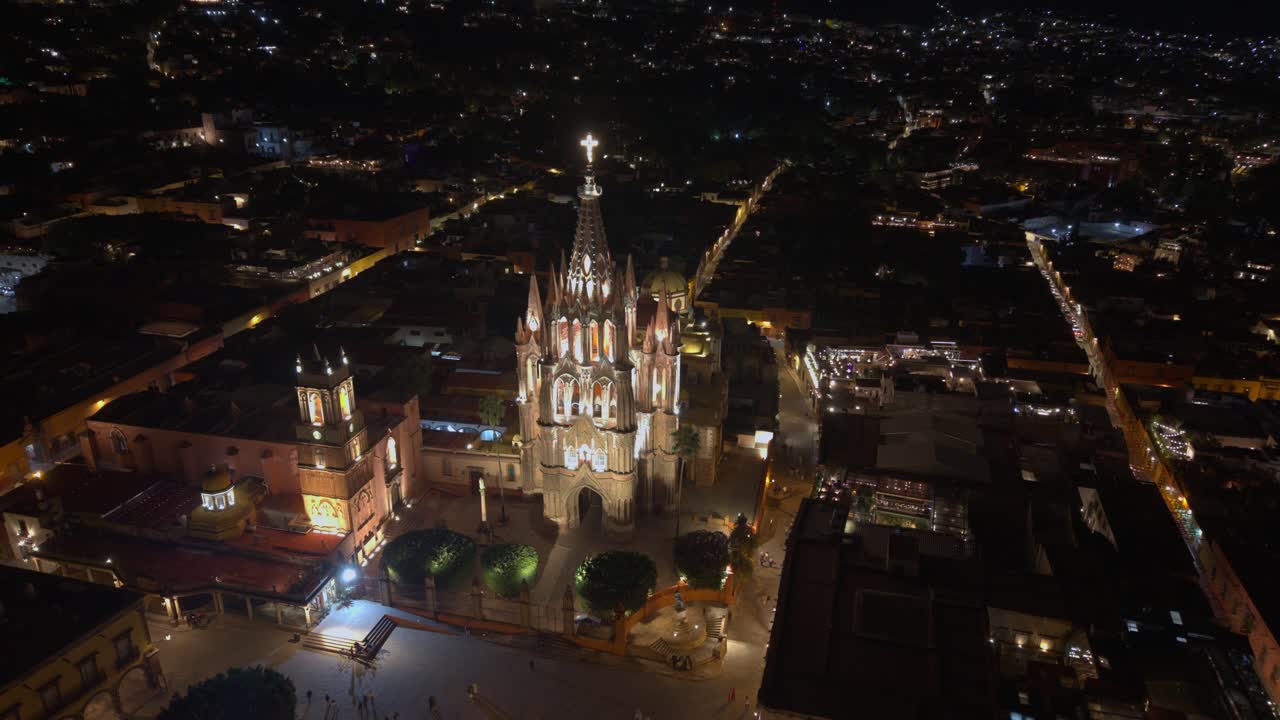 Stunning colonial cityscape at night in San Miguel, filled with culture and life