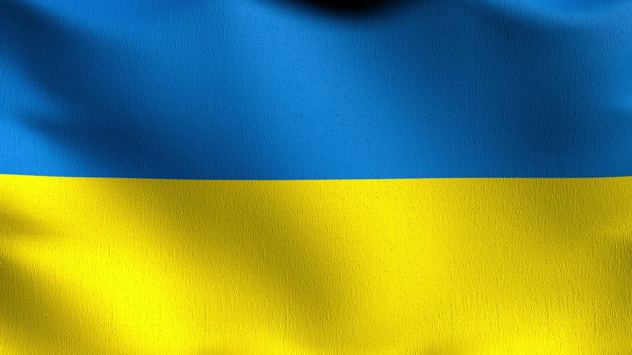 Video 4K in loop continuo. Bandiera nazionale dell'Ucraina che sventola al vento, isolata. Design astratto patriottico ufficiale. Illustrazione di rendering 3D di un simbolo sventolante