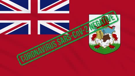 bermuda swaying flag with green stamp of freedom from coronavirus, loop