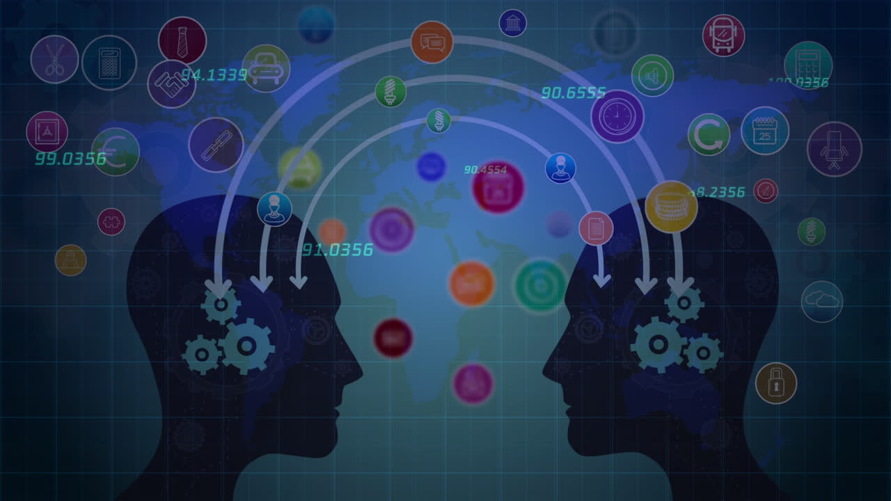 다양한 데이터 및 기어의 애니메이션