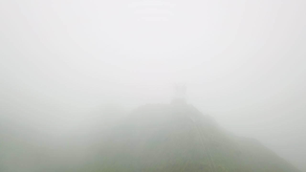 Aerial footage of the trail leading up the Haiku Stairs, or Stairway to Heaven, on Oahu, Hawaii.