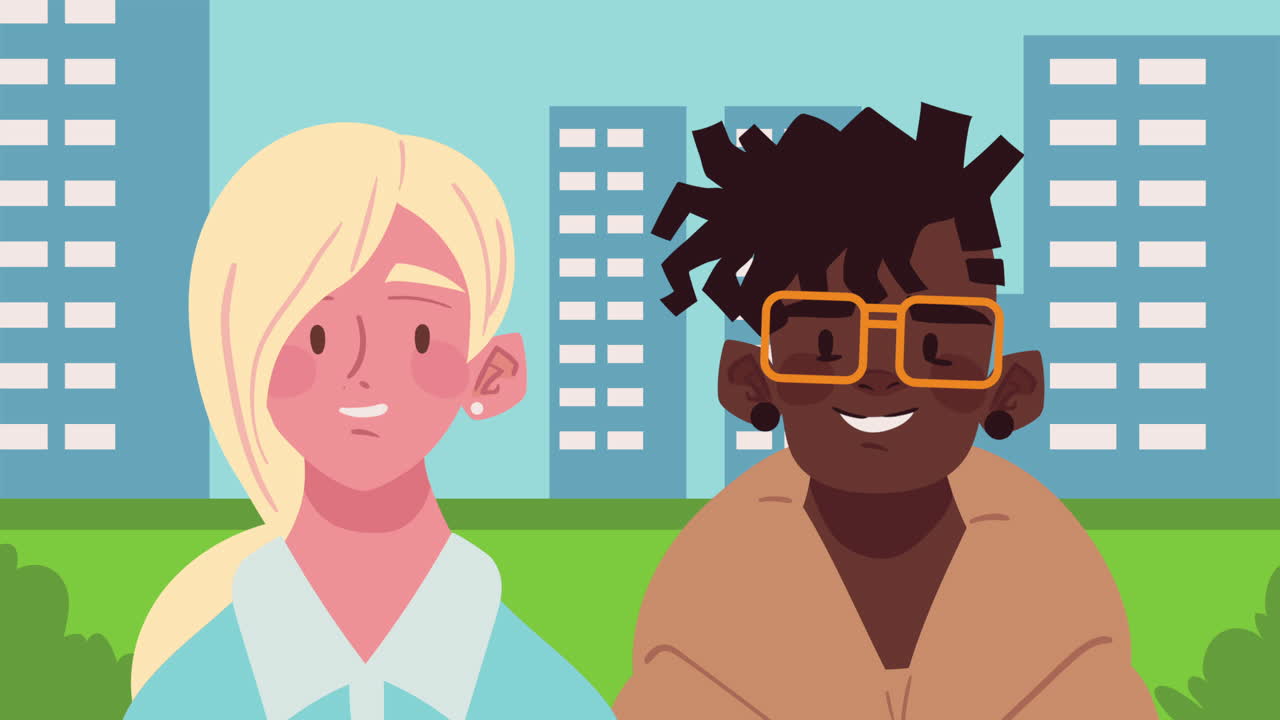 interracial couple on the city animation