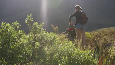 Caucasian-couple-hiking-in-nature