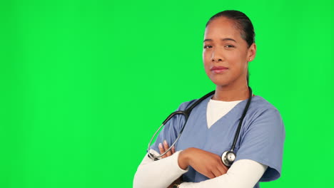 Doctor,-face-and-pointing-on-green-screen