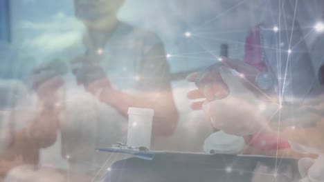 animation of connections over caucasian senior patient and doctor