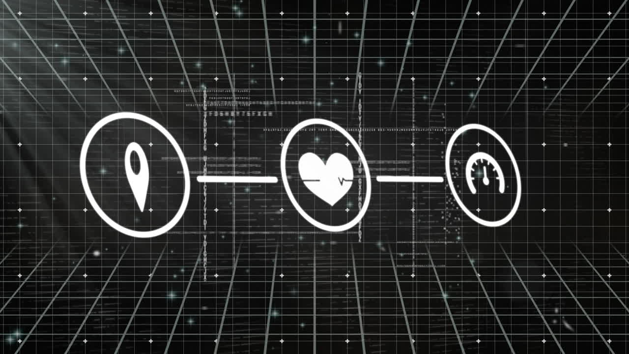 검은색 배경에 데이터 처리 및 연결 네트워크의 애니메이션