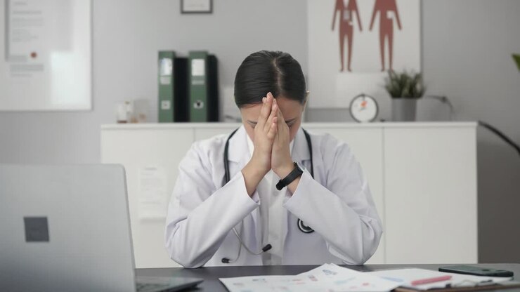 estresada y tensa doctora india