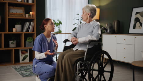 caregiver assisting elderly woman in wheelchair